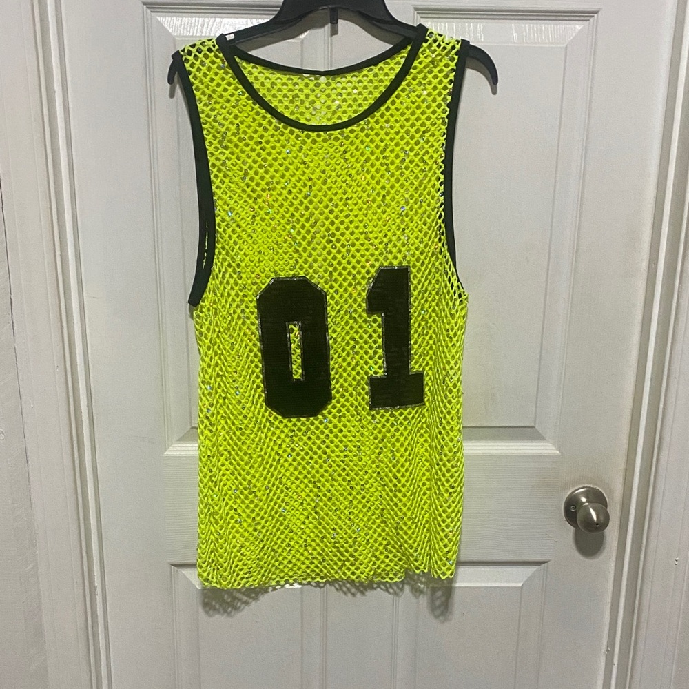 Weissman Neon Yellow Sequin Jersey Top